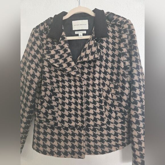 Banana Republic Houndstooth Wool Jacket Size Medium In Cream And Black - Picture 9 of 11